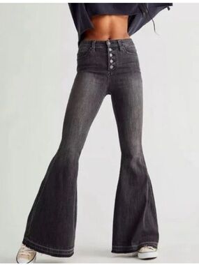 Free People Irreplaceable Flare Jeans Size 25 Extreme Bell Bottom Stretch Boho